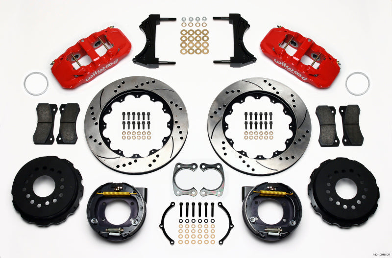 Wilwood AERO4 Rear P-Brake Kit 14.00in Drill Red Big Ford New Style 2.50in Offset-LTW Motorsports