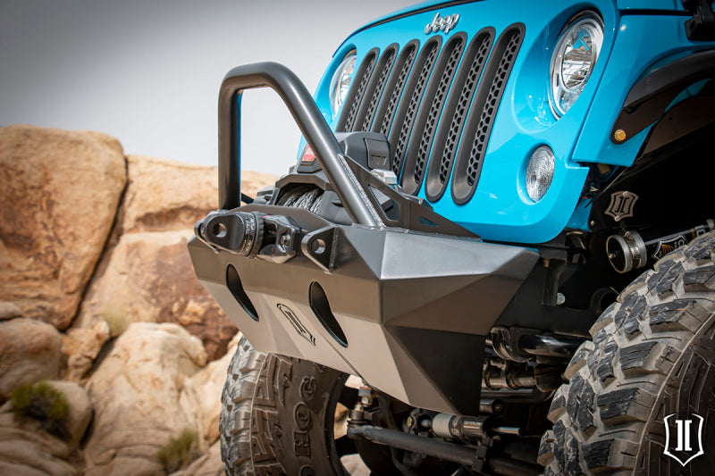ICON 07-18 Jeep Wrangler JK Pro Series Front Bumper Rec Winch Mount w/Bar/Tabs-LTW Motorsports
