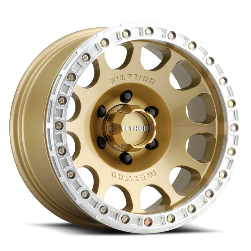 Wheels - Cast - Method MR105 Beadlock 17x9 -38mm Offset 6x5.5 3.50in BS 108mm CB - Gold Wheel