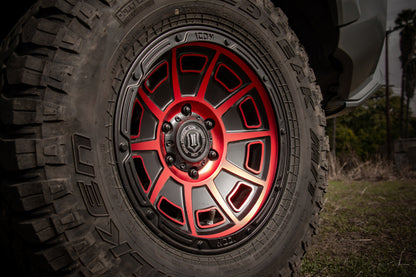 ICON Victory 17x8.5 5x4.5 0mm Offset 4.75in BS Satin Black w/Red Tint Wheel-LTW Motorsports