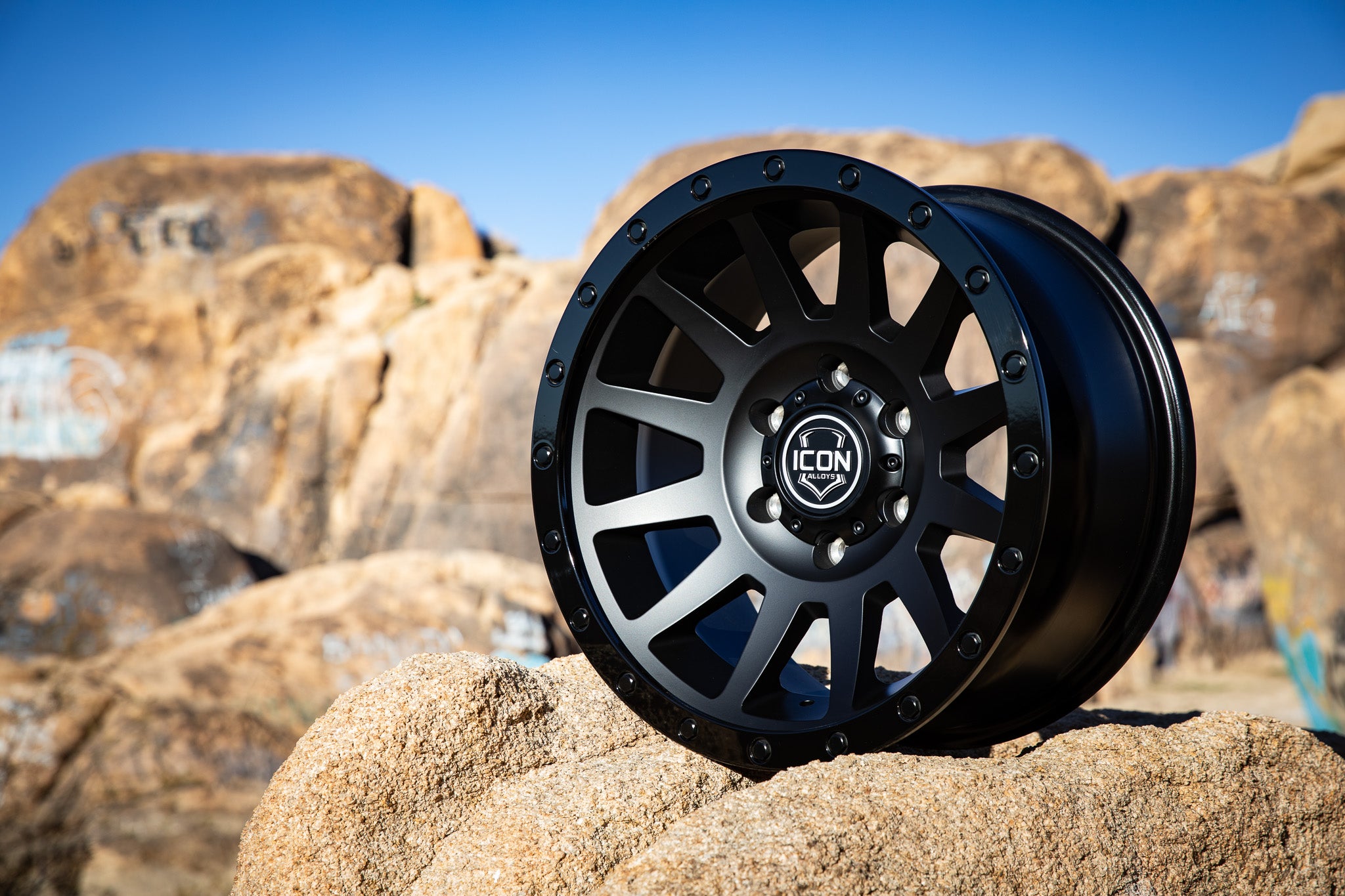 Compression 18 X 9 / 5 X 5 -12MM Offset 4.5 Inch Back Space Double Black, ICON Alloys