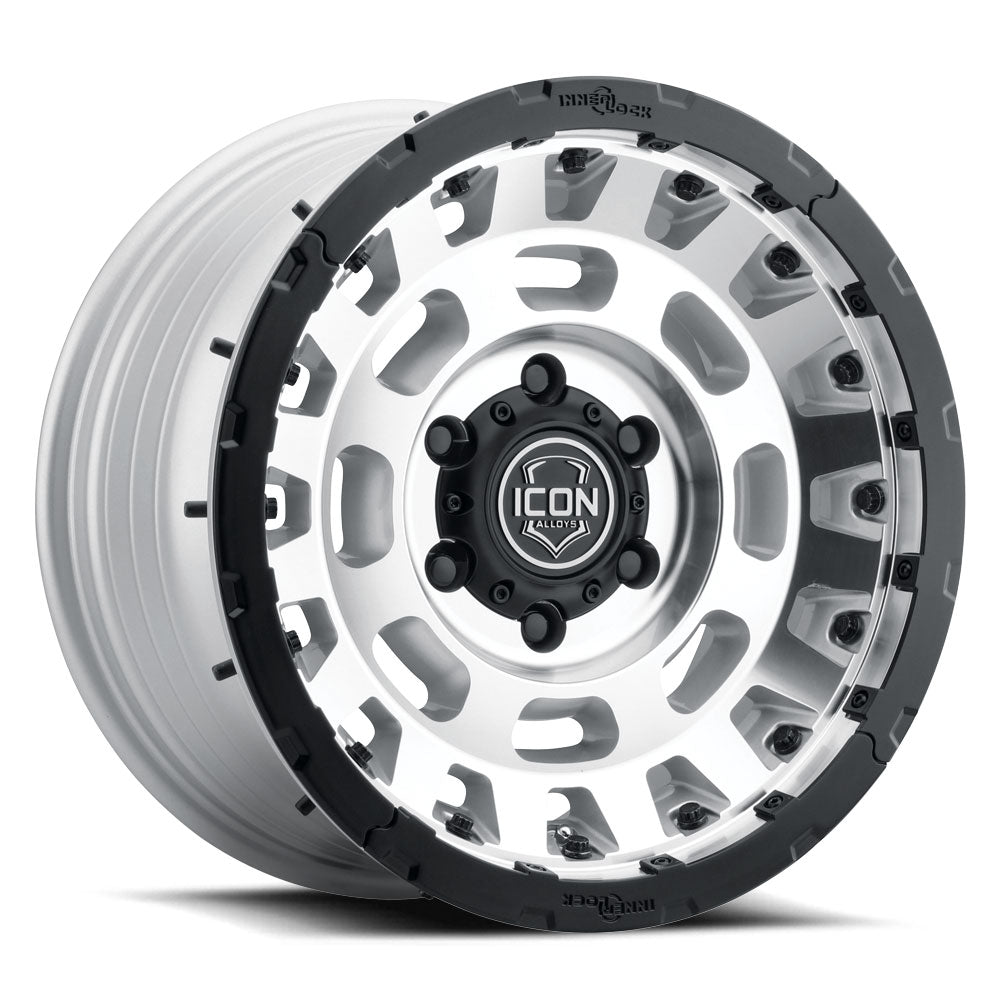 Hammer Pro 17 X 8.5 / 5 X 150 25MM Offset 5.75 Inch Back Space Silver Machined W/ Black Ring, ICON Alloys