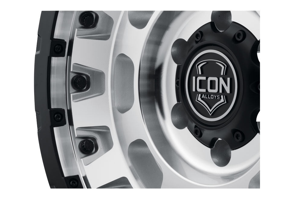 Hammer Pro 17 X 8.5 / 5 X 5 -6MM Offset 4.5 Inch Back Space Silver Machined W/ Black Ring, ICON Alloys