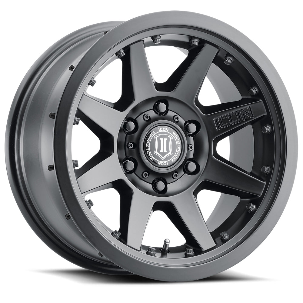 Rebound Pro 17 X 8.5 / 5 X 150 25MM Offset 5.75 Inch Back Space Satin Black 8 Spoke, ICON Alloys