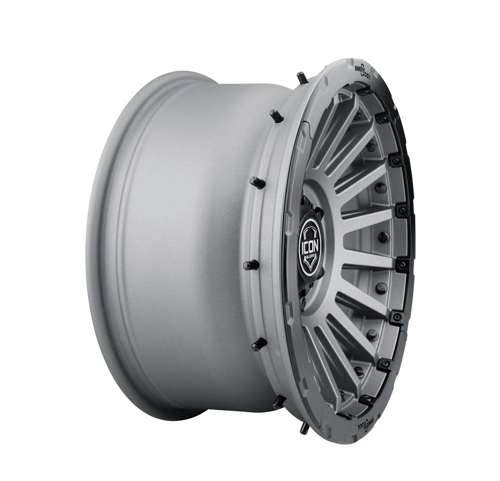 Rebound Pro 18 X 9 / 6 X 5.5 40MM Offset 6.6 Inch Back Space Charcoal W/ Black Ring, ICON Alloys