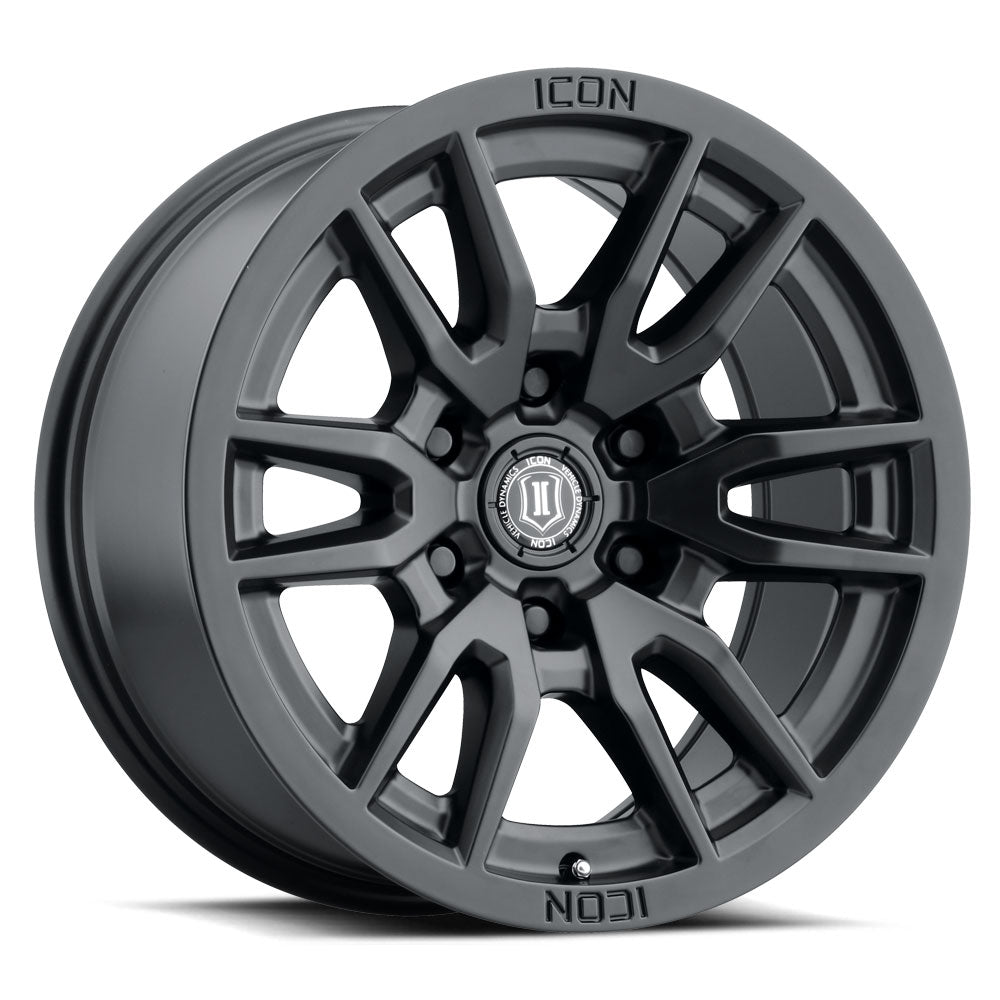 Vector 6 17 X 8.5 / 6 X 120 / 0MM / 4.75 Inch Back Space Satin Black, ICON Alloys