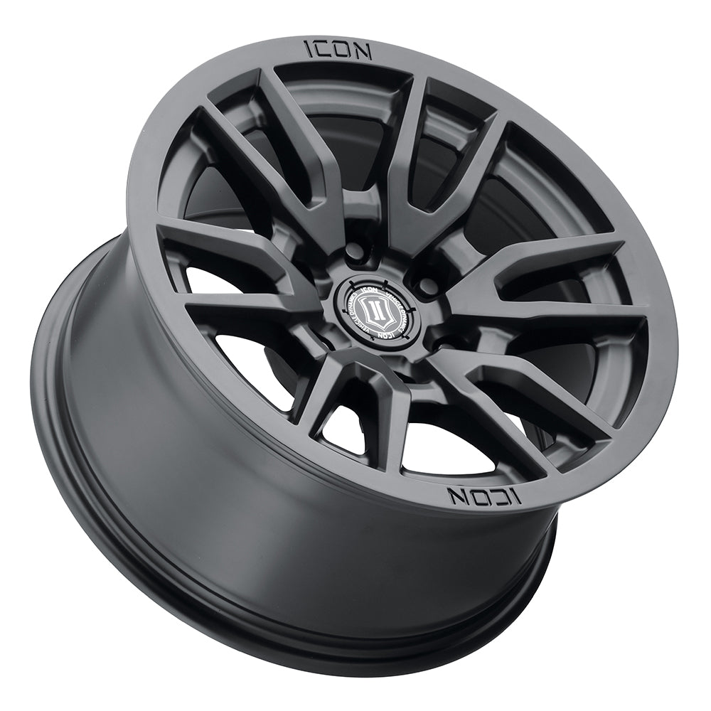 Vector 6 17 X 8.5 / 6 X 120 / 0MM / 4.75 Inch Back Space Satin Black, ICON Alloys
