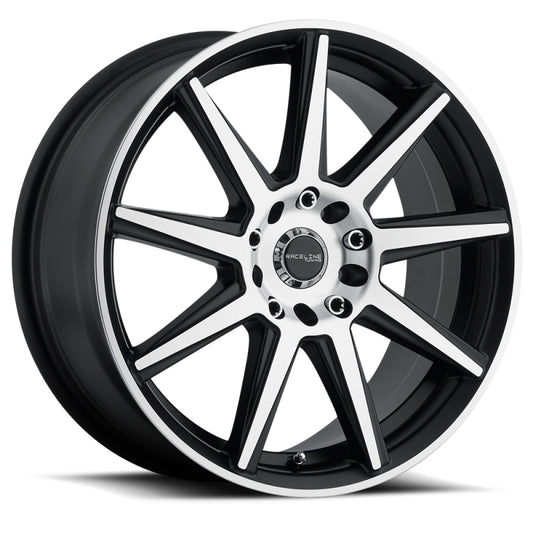 Raceline 144M Storm 15x7in / 4x100/4x108 BP / 40mm Offset / 72.62mm Bore - Black & Machined Wheel