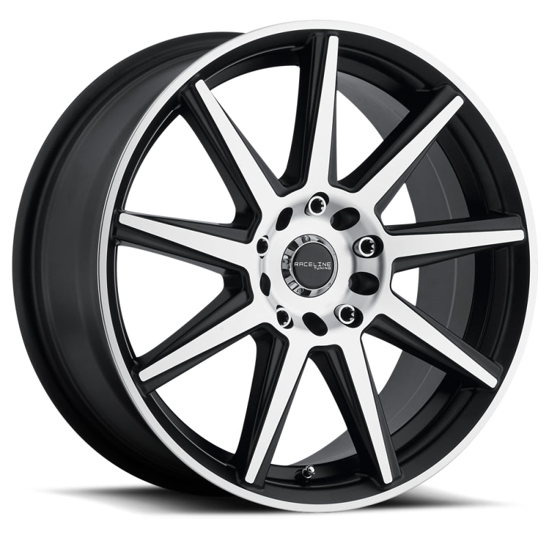 Raceline 144M Storm 15x7in / 5x100/5x114.3 BP / 40mm Offset / 72.62mm Bore - Black & Machined Wheel