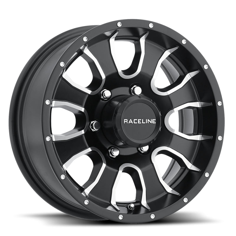 Raceline 860M Mamba 12x4in / 5x114.3 BP / 0mm Offset / 3.19mm Bore - Black & Machined Wheel