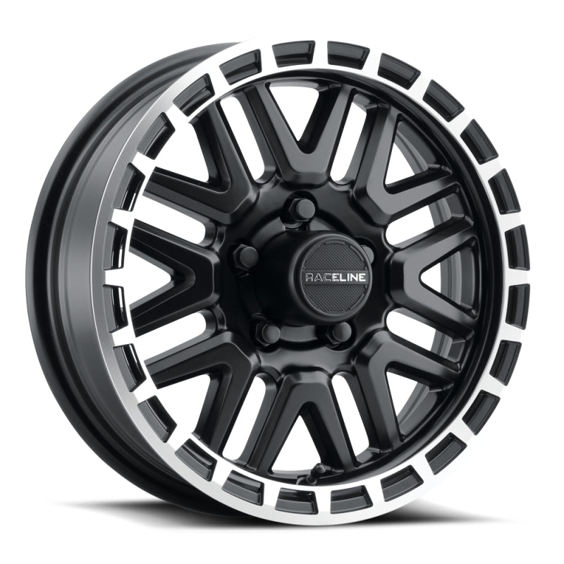 Raceline 953BM Krank 13x4.5in / 5x114.3 BP / -0.125mm Offset / 3.19mm Bore - Black & MACH. Wheel