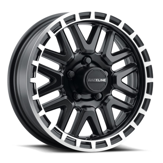 Raceline 953BM Krank 14x6in / 5x114.3 BP / 0mm Offset / 3.19mm Bore - Black & Machined Wheel