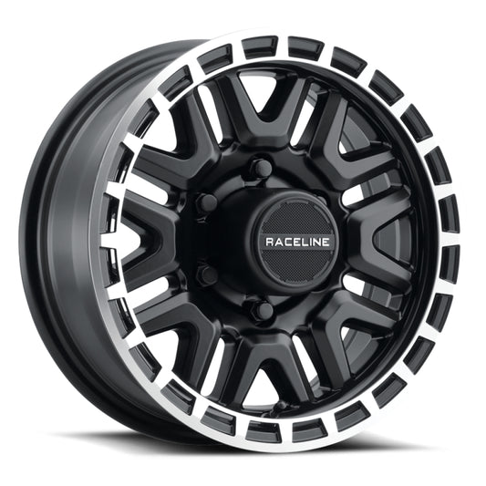 Raceline 953BM Krank 15x5in / 5x114.3 BP / 0mm Offset / 3.19mm Bore - Black & Machined Wheel