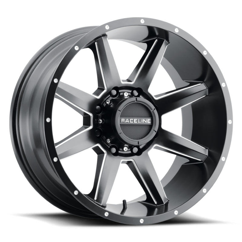 Raceline 954M Stryker 22x12in / 6x139.7 BP / -44mm Offset / 106.1mm Bore- Satin Black & Milled Wheel
