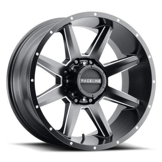 Raceline 954M Stryker 22x12in / 6x139.7 BP / -44mm Offset / 106.1mm Bore- Satin Black & Milled Wheel