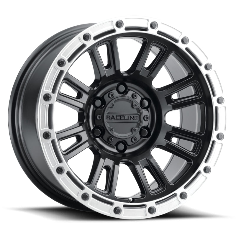 Raceline 956BS Compass 18x9in / 8x165.1 BP / -12mm Offset / 125.2mm Bore - Black & Silver Lip Wheel