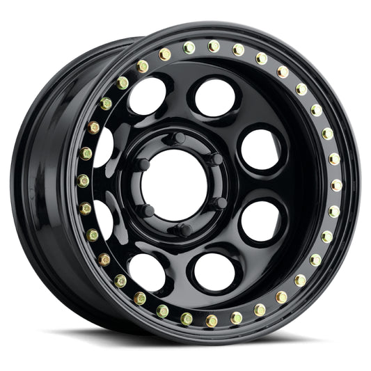 Raceline RT81 Rock 8 15x7in / 5x114.3 BP / -6mm Offset / 83.82mm Bore - Gloss Black Beadlock Wheel