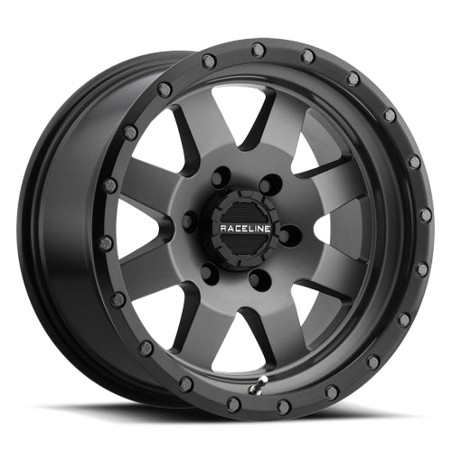 Raceline Aluminum Wheels 17x9 Defender 935G Gunmetal Gray Multi Spoke 0 Offset 5 on 139.7 Bolt Pattern 107.95 Bore