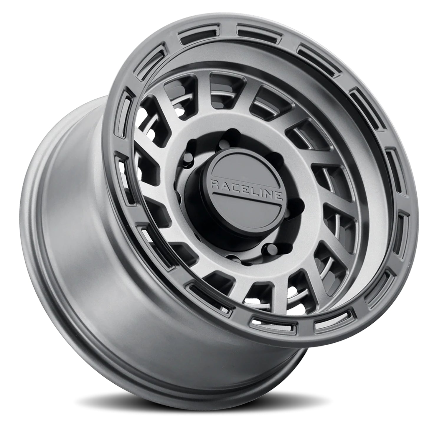 Raceline Aluminum Wheels 17x8.5 Halo 957GB Gunmetal Gray Black Ring 0 Offset 5 on 127 Bolt Pattern 78.1 Bore