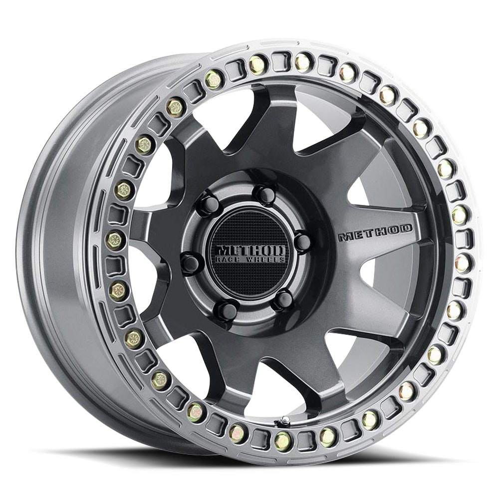 Method Aluminum Wheels 17x9 MR108 Bolt Pattern 6 On 139.7 Offset -44 Lip Size 0.63 Gloss Titanium GY