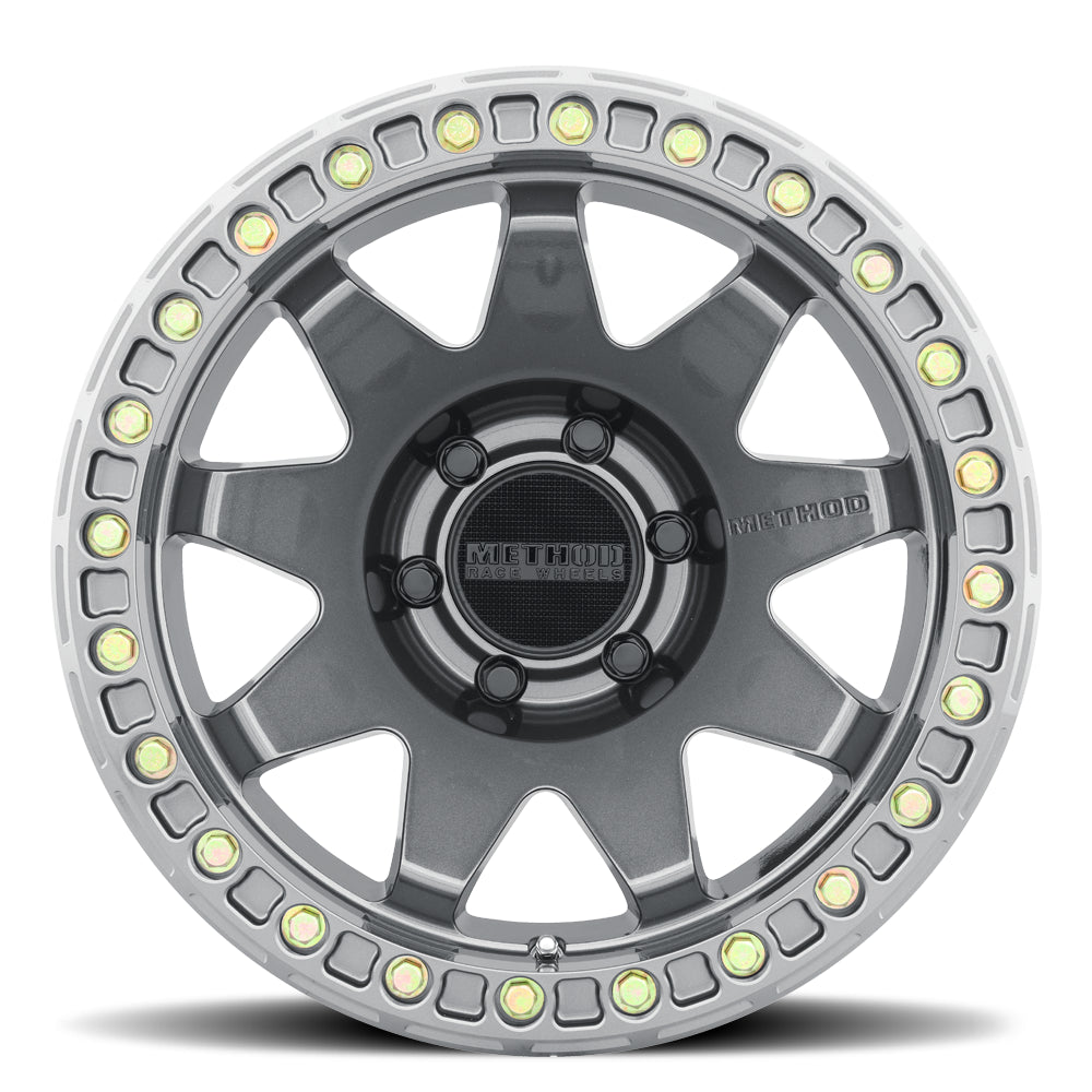Method Aluminum Wheels 17x9 MR108 Bolt Pattern 6 On 139.7 Offset -44 Lip Size 0.63 Gloss Titanium GY