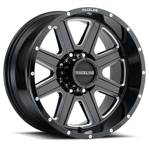 Raceline Aluminum Wheels 20x9 Hostage 940M Milled Gloss Black 0 Offset 6 on 139.7 Bolt Pattern 106.1 Bore