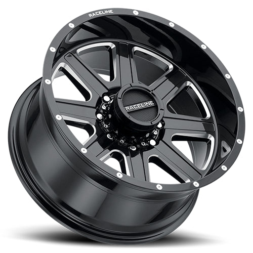 Raceline Aluminum Wheels 20x9 Hostage 940M Milled Gloss Black 0 Offset 6 on 139.7 Bolt Pattern 106.1 Bore
