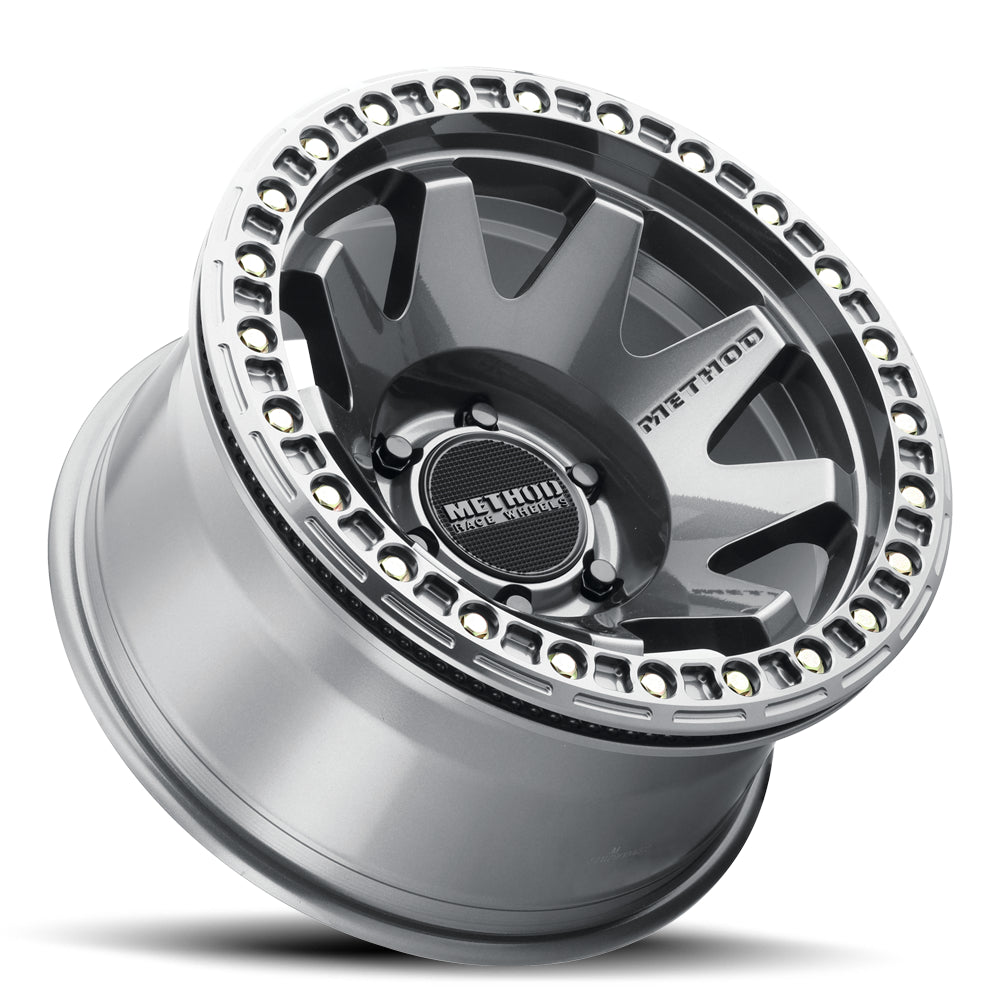 Method Aluminum Wheels 17x9 MR108 Bolt Pattern 6 On 139.7 Offset -44 Lip Size 0.63 Gloss Titanium GY