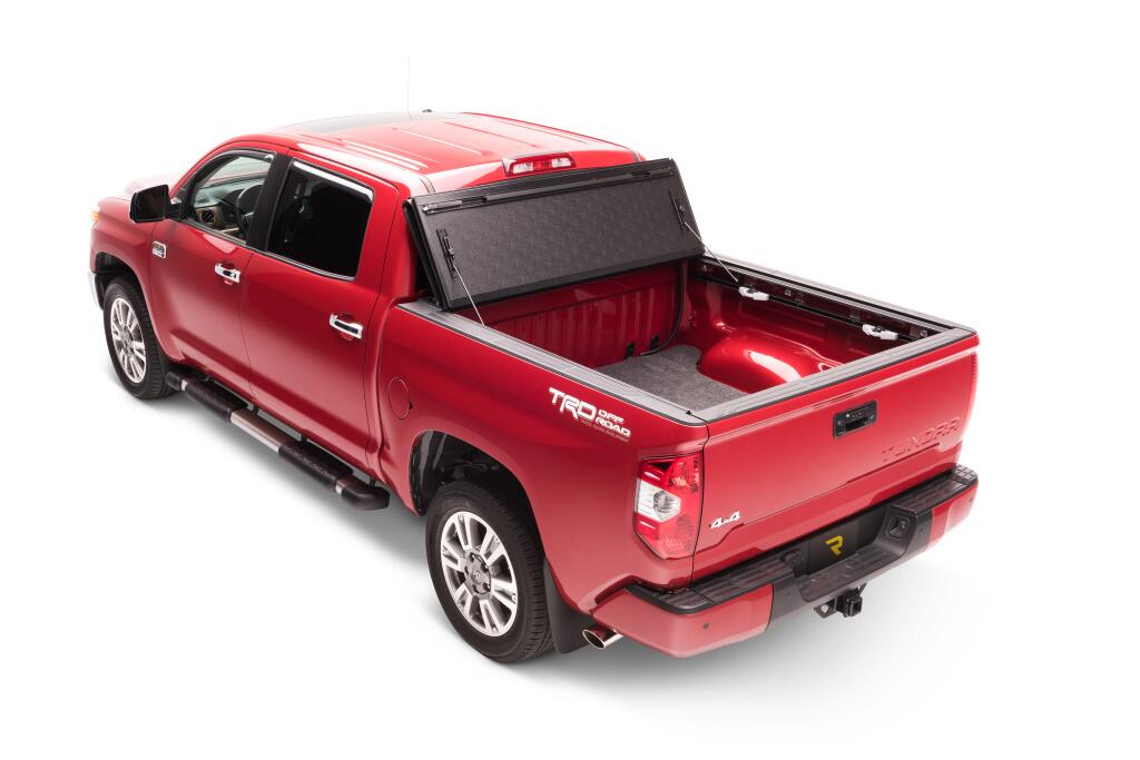 BAKFlip G2 Hard Folding Truck Bed Cover Rail Mounts Near Top of Bed Rail Rails Can Be Lowered Using Drop Down Brackets 2022-2026 Toyota Tundra with or without Deck Rail System without Trail Special Edition Storage Boxes BAK