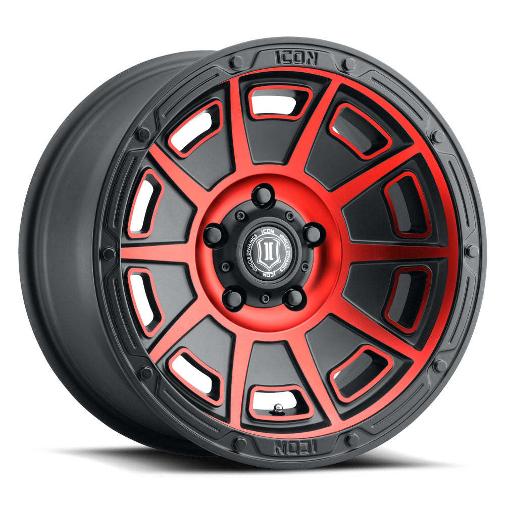 Victory 17 X 8.5 / 5X4.5 / 0MM / 4.75 Inch Back Space Satin Black W/ Red Tint, ICON Alloys