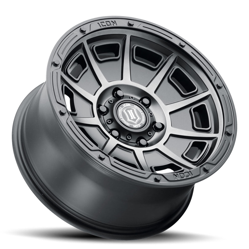 Victory 17 X 8.5 / 6X120 / 0MM / 4.75 Inch Back Space Smoked Satin Black, ICON Alloys