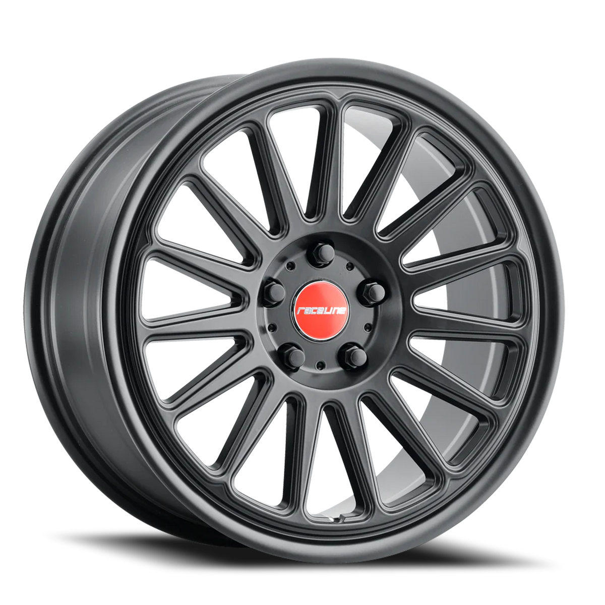 Aluminum Wheels 18x9.5 Grip 315B Satin Black Red and Black Logo Raceline Wheels