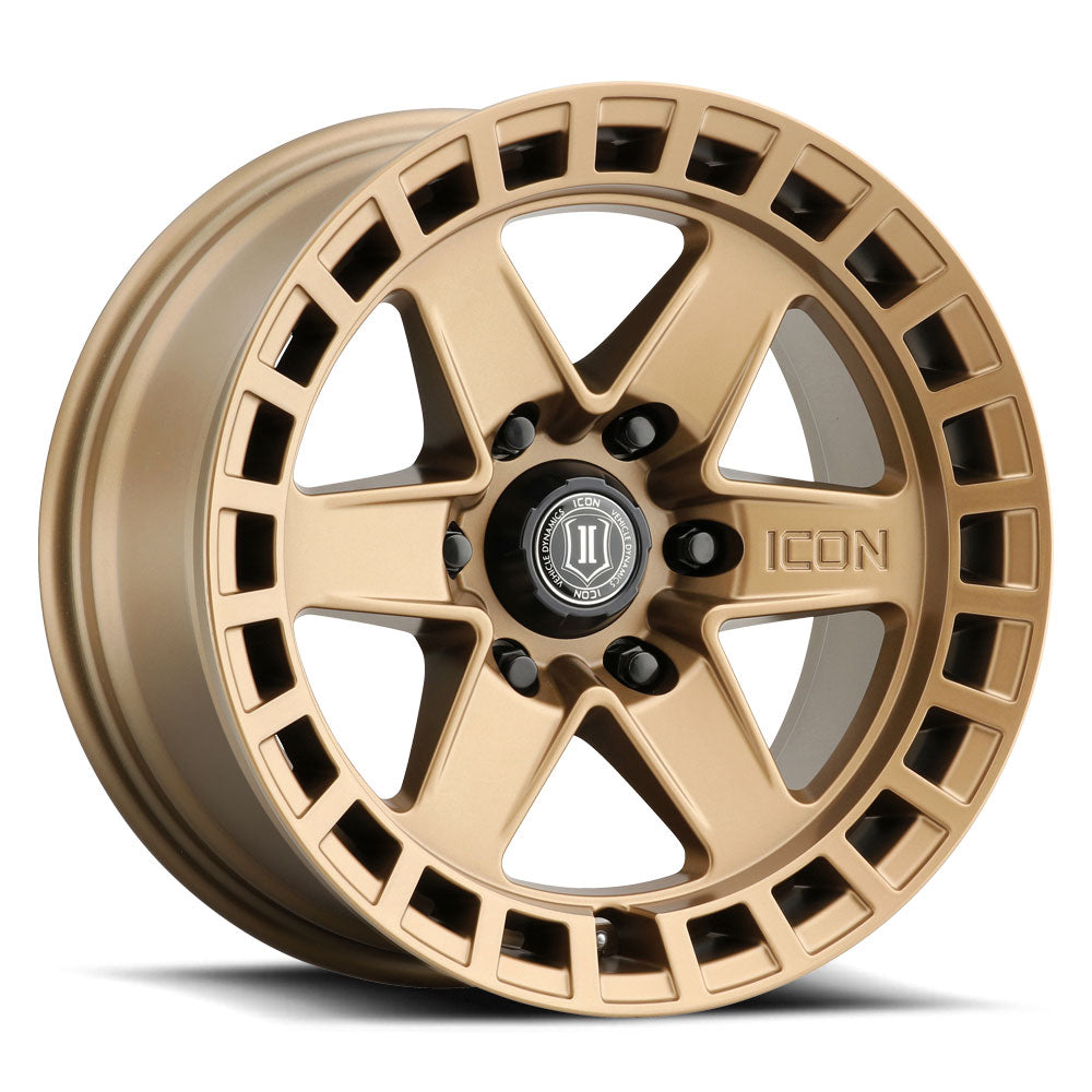 Raider 17 X 8.5 / 6 X 135 / 6 MM / 5 Inch Back Space Satin Brass, ICON Alloys
