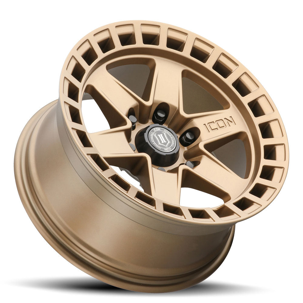 Raider 17 X 8.5 / 6 X 135 / 6 MM / 5 Inch Back Space Satin Brass, ICON Alloys