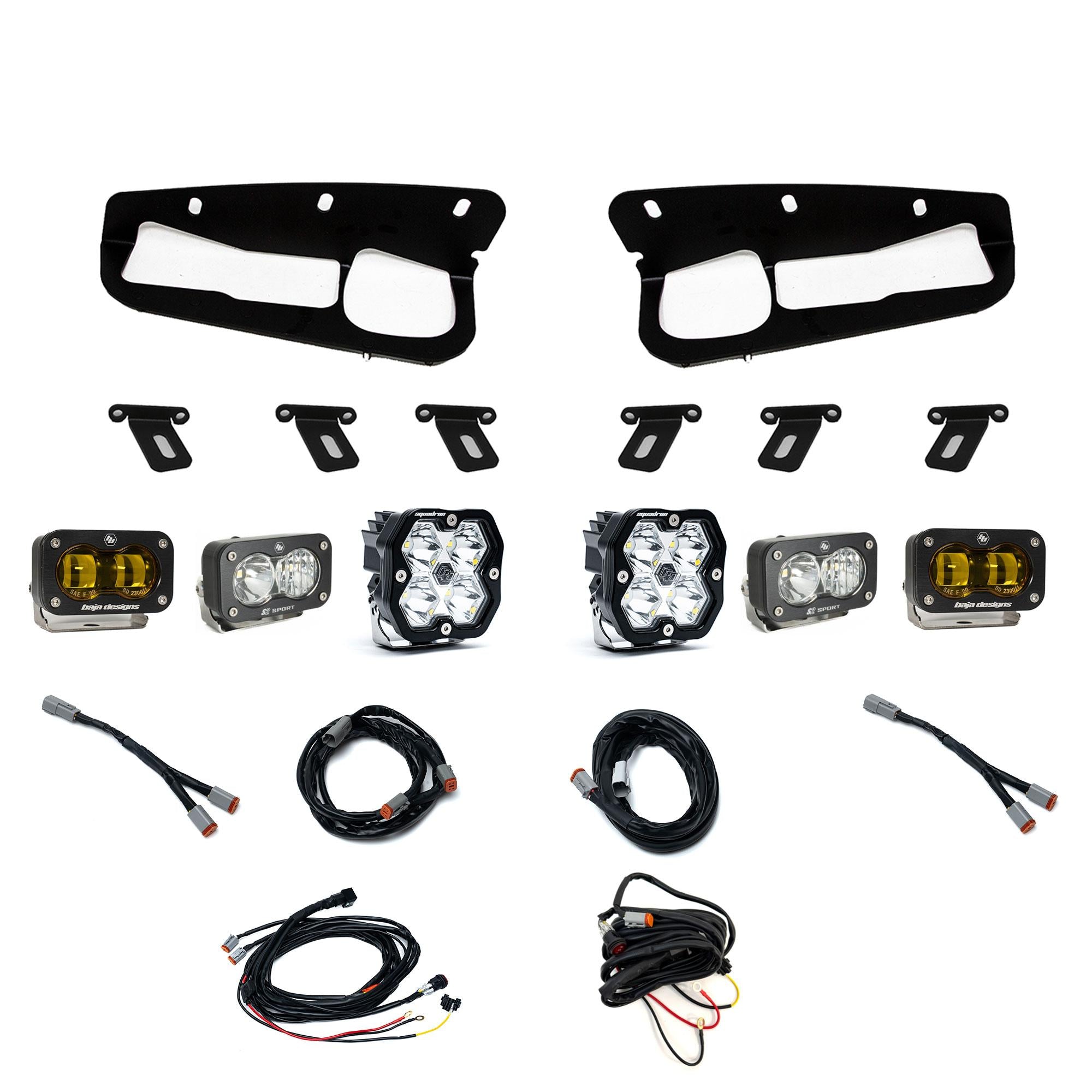 Squadron 2.0 Sport/S2 Sport/S2 Sae Sportman Fog Pocket Light Kit Ford 2021-27 Bronco 2022-24 Bronco Raptor w/ Steel Bumper Baja Amber Toggle Baja Designs