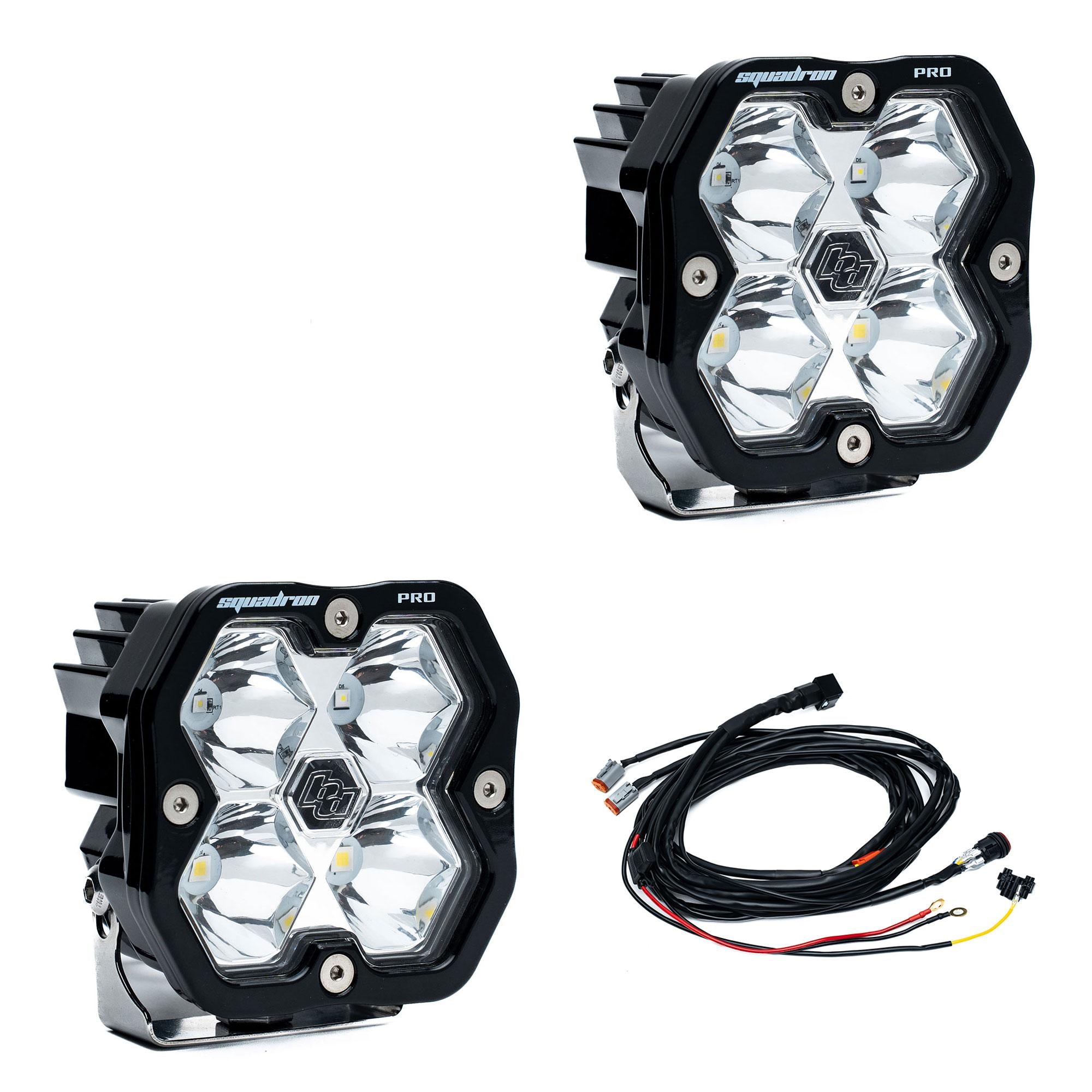 Squadron 2.0 Pro Black LED Auxiliary Light Pod Pair Universal Clear Spot Baja Designs