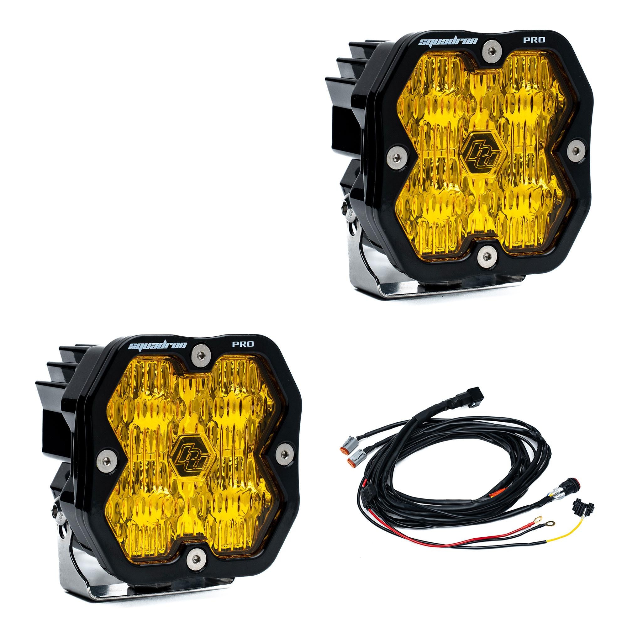 Squadron 2.0 Pro Black LED Auxiliary Light Pod Pair Universal Baja Amber Wide Cornering Baja Designs