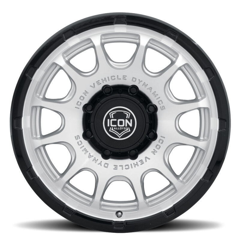 ICON Alloys Rancho 20x9 / 8x6.5 / 12mm / 5.5in BS Silver MACH w/ Gloss Black Lip