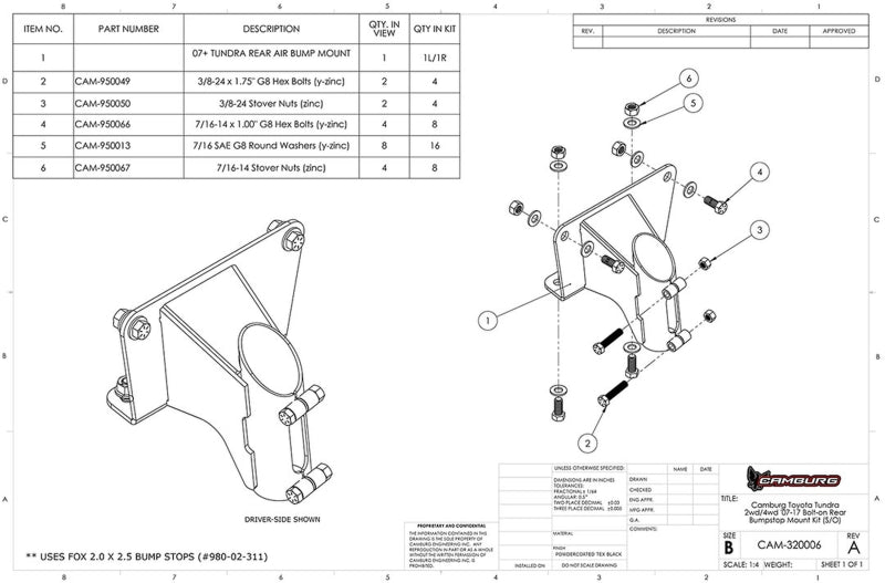 Camburg 07-21 Toyota Tundra 2wd/4wd Bolt-on Rear FOX 2.0 Bump Stop Mount Kit (S/O)-LTW Motorsports