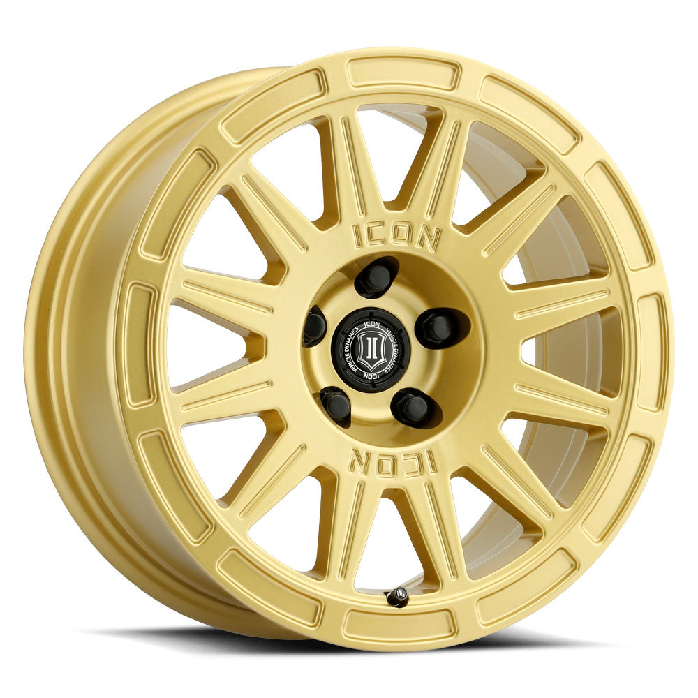 Ricochet 17 X 8 / 5 X 100 / 38 MM / 6 Inch Back Space Gloss Gold, ICON Alloys