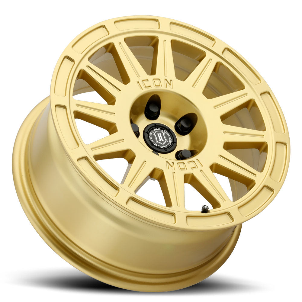 Ricochet 17 X 8 / 5 X 100 / 38 MM / 6 Inch Back Space Gloss Gold, ICON Alloys