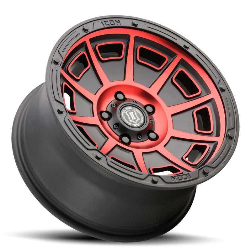 ICON Victory 17x8.5 5x4.5 0mm Offset 4.75in BS Satin Black w/Red Tint Wheel-LTW Motorsports
