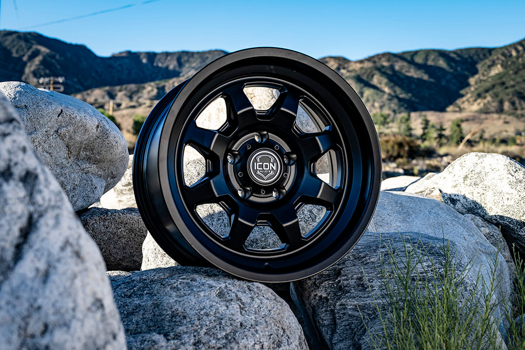 Nuevo 17 X 8.5 5 X 4.5 0MM Offset 4.75 Inch Back Space Satin Black, ICON Alloys