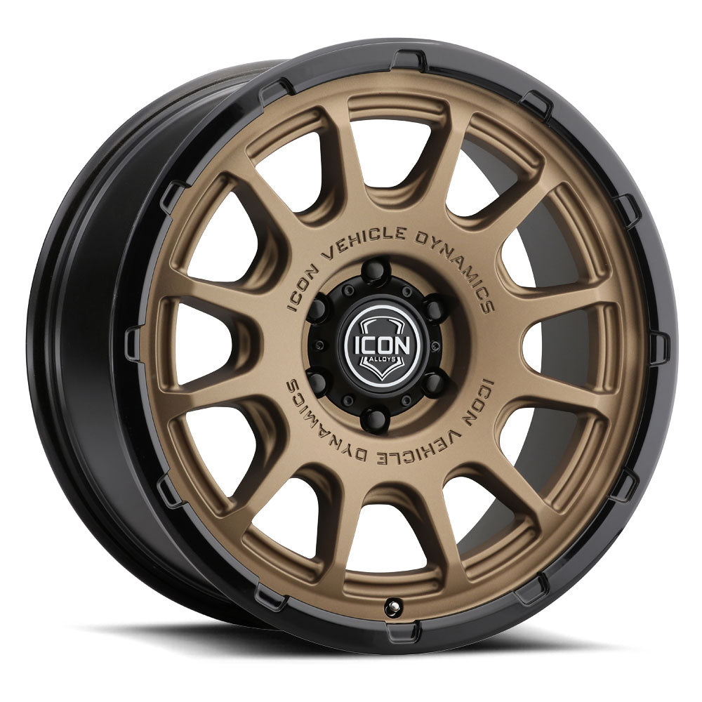 Rancho 20 X 9 / 5 X 150 16MM Offset 5.625 Inch Back Space Satin Bronze W/ Gloss Black Lip, ICON Alloys