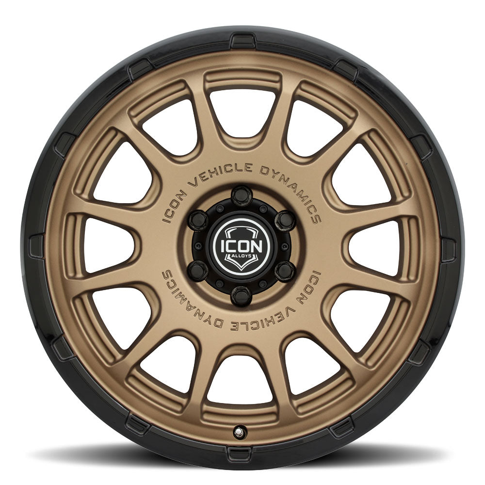 Rancho 20 X 9 / 5 X 150 16MM Offset 5.625 Inch Back Space Satin Bronze W/ Gloss Black Lip, ICON Alloys