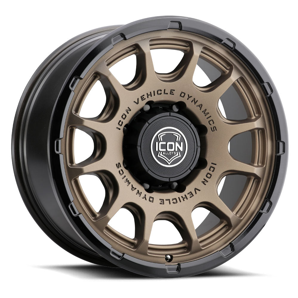 Rancho 20 X 9 / 8 X 6.5 12MM Offset 5.5 Inch Back Space Satin Bronze W/ Gloss Black Lip, ICON Alloys