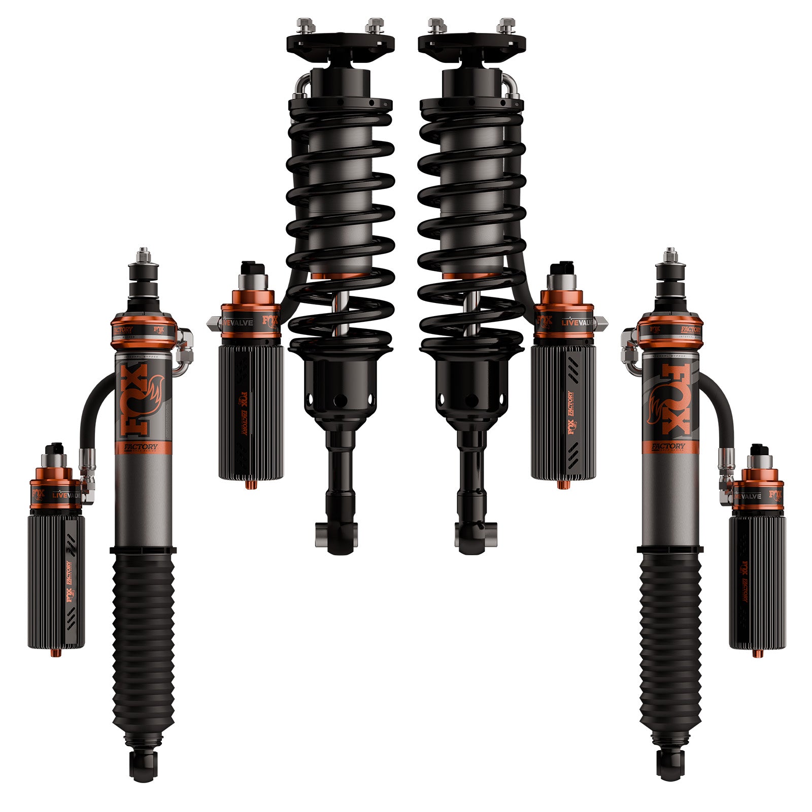 24-On Toyota Tacoma Internal Bypass 3.2 Truck Factory Race Series Live Valve Connected Suspension Kit Fox Shocks