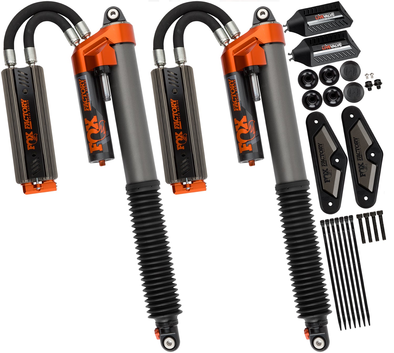 19-On Ford Raptor Rear Live Valve Internal Bypass 3.0 Series Piggy-Back External Cooler 12.3 Inch 0-1 Inch Lift Kit Fox Shocks