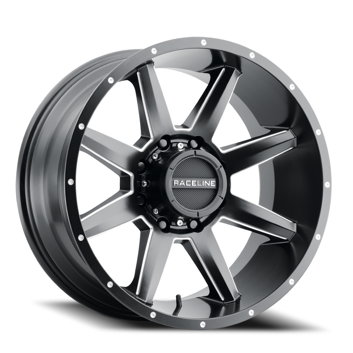 Aluminum Wheels 20x9 Stryker 954M Satin Black Milled-Dimples Raceline Wheels