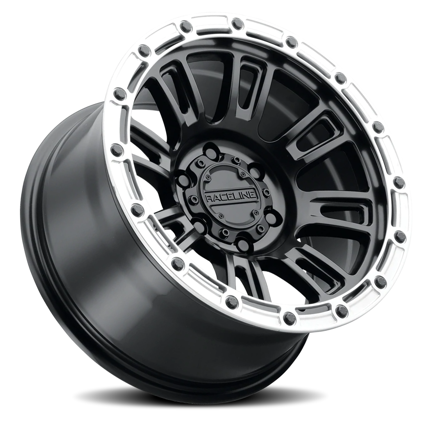 Aluminum Wheels 17x8 Compass 956BS Satin Black Silver Ring Raceline Wheels